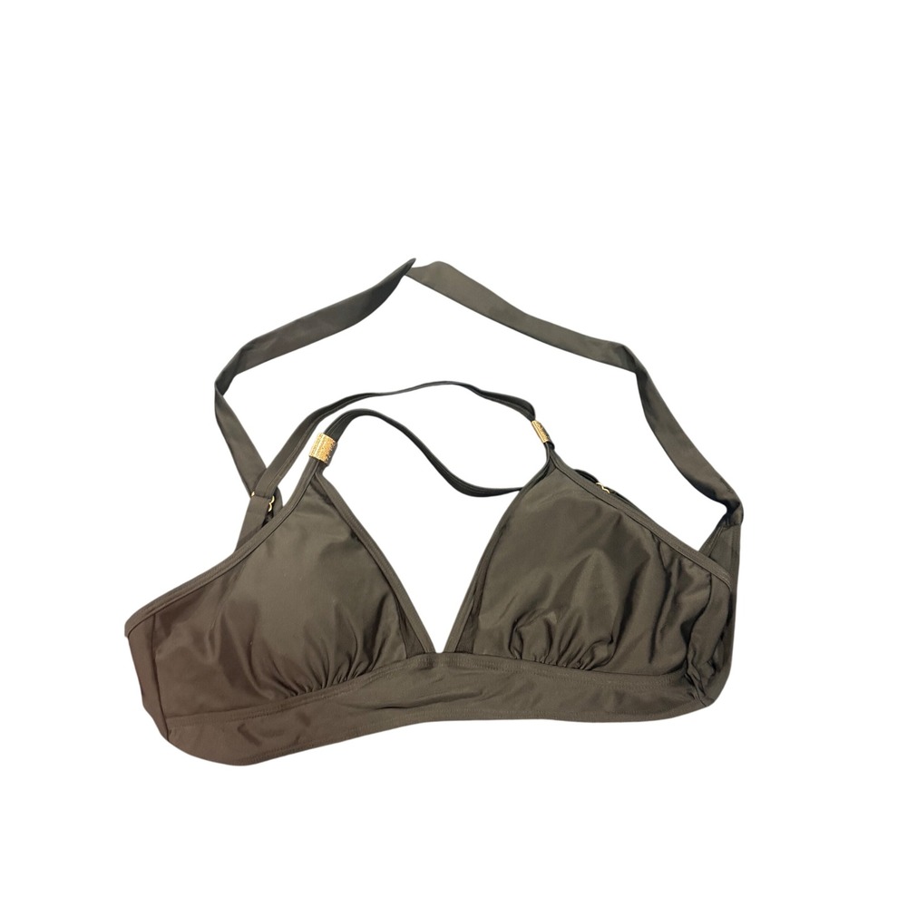 B Swim black Triangle Halter Bikini Top Gold Hardware Size Large